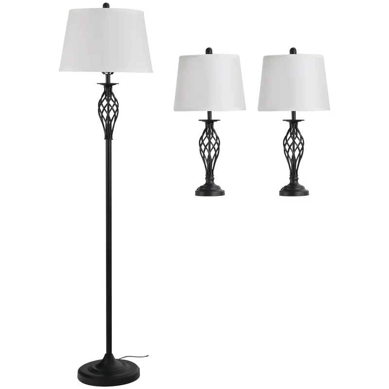 HOMCOM Set 3 Lampi pentru Interior (2 de Masa si 1 de Podea), Design Modern, pentru Living sau Dormitor | Romania