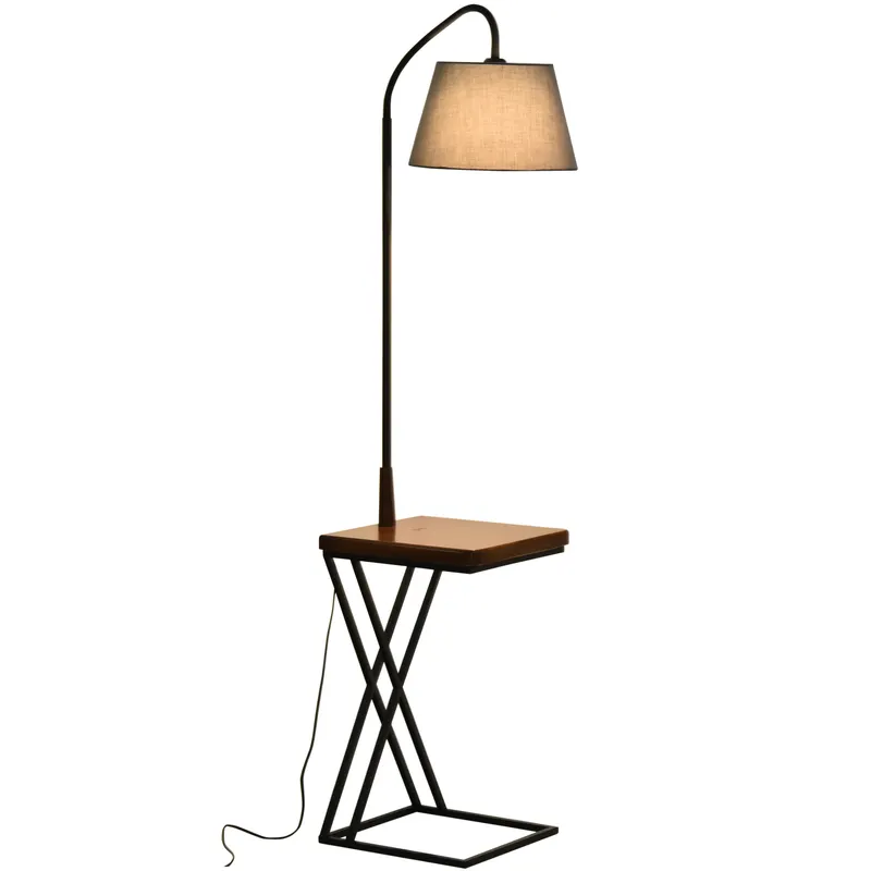 HOMCOM Lampă de Podea Modernă cu Înăcarcător Wireless, Abajur Reglabil și Etajeră Suplimentară, 36x36x165 cm, Negru | Romania