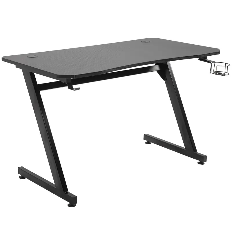 HOMCOM Masă Gaming Avansată cu Management al Cablurilor, Suport pentru Pahare și Cârlig pentru Căști, Design Ergonomic, Negru | Romania