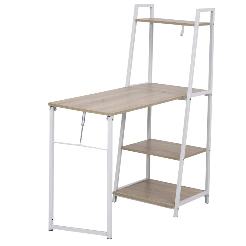 HOMCOM Birou cu Bibliotecă Integrată 3 Rafturi și Blat Pliabil Design Modern din Lemn și Metal pentru Acasă și Birou | Romania