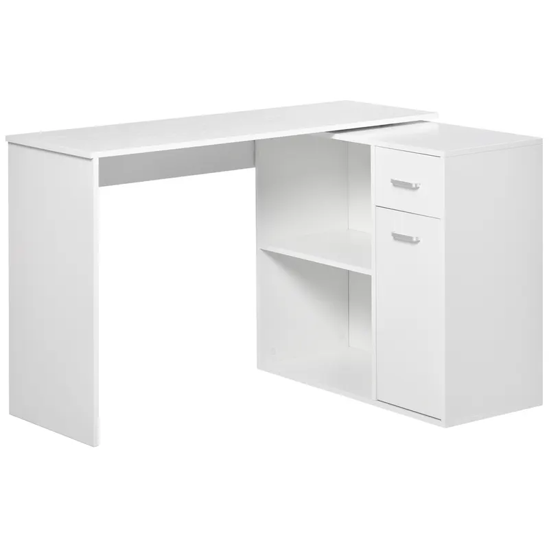 HOMCOM Birou Unghiular Versatil cu Raft, Design Modern, Alb, 117x82x74 cm | Romania