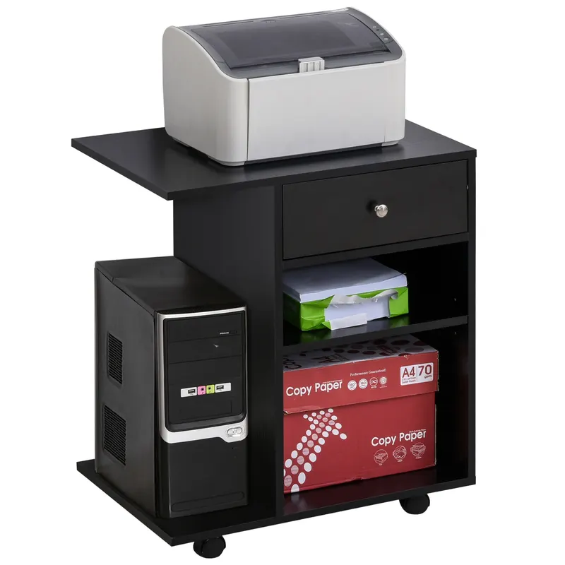 Vinsetto Mobilă Imprimantă Lemn cu Sertar și 2 Etajere, Design Compact, 60x40x68.5cm, Negru | Romania
