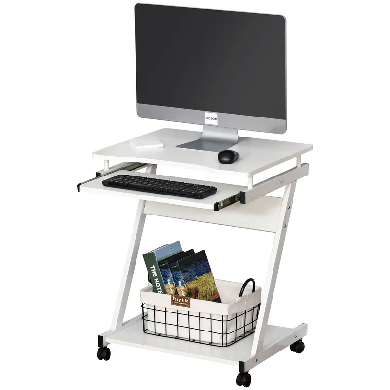 Masa cu roti HOMCOM, suport PC/laptop, 60x48x73cm alb | Romania