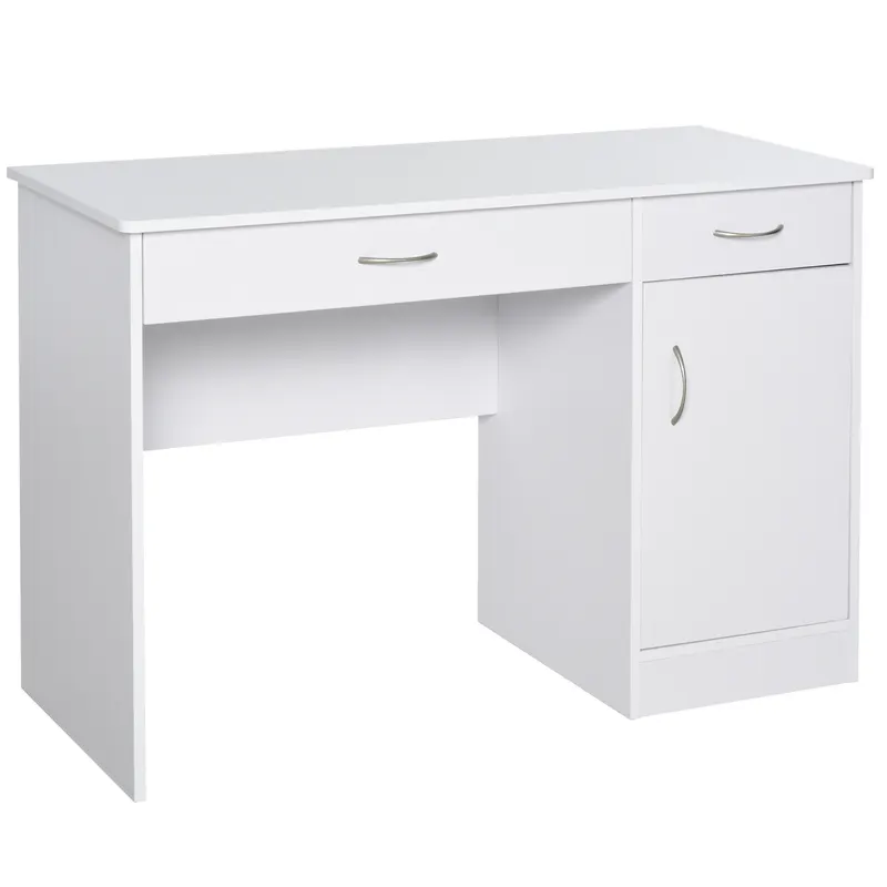 HOMCOM Birou Modern pentru PC si Computer cu 2 Sertare si 1 Dulap pentru Birou sau Camera din Lemn Alb | Romania