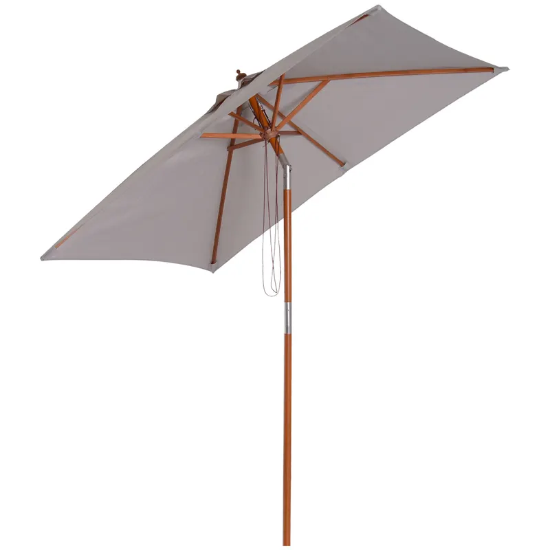 Outsunny Umbrelă de Soare Reglabilă pentru Grădină, Cadru din Lemn, 2x1.5m, Gri | Romania