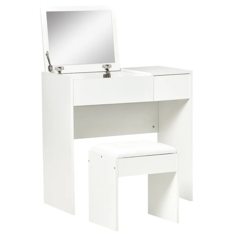 HOMCOM Set Mobilier pentru Toaletă cu Oglindă, Taburet și Sertar, Design Elegant, Masa Consola Alb | Romania