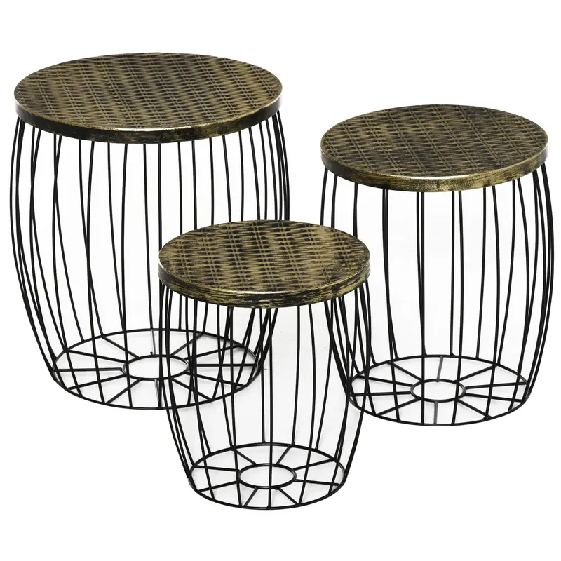 Outsunny Set 3 Masute de Gradina Stil Industrial Stivuibile din Metal Negru | Romania