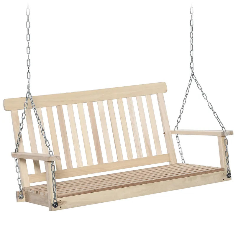 Outsunny Leagăn Suspendat din Lemn pentru 2 Persoane, Design Natural, Ideal pentru Grădină sau Terasă, 119x65x61 cm | Romania