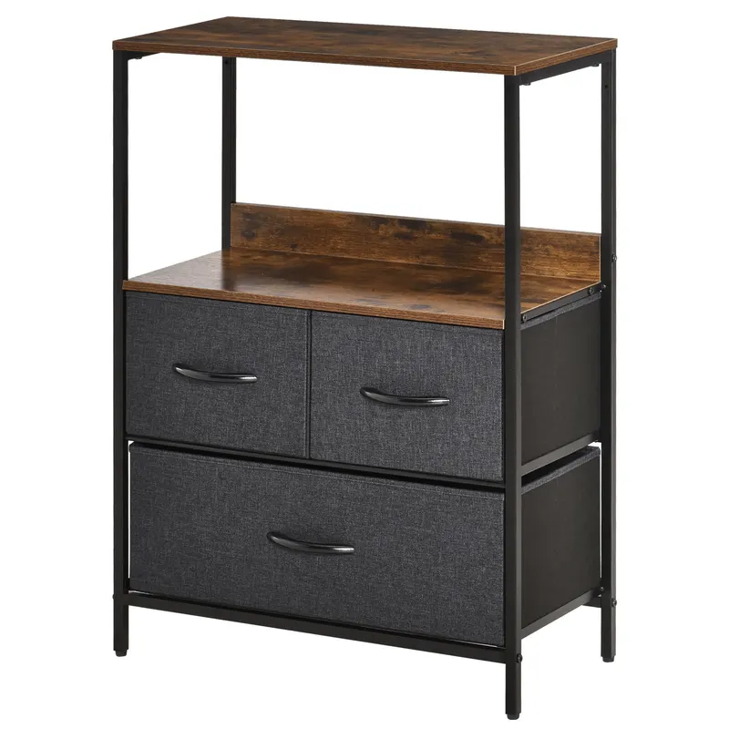 Comoda multifunctionala cu 3 Sertare Pliabile din material textil, Mobilier Sufragerie si Camera, 58x29x81.5cm, Gri Închis HOMCOM | Romania