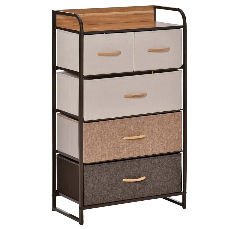 Comoda cu 5 sertare pliante din material textil si raft din MDF, mobilier pentru camera de zi si dormitor, 58x29x99cm, multicolor | Romania