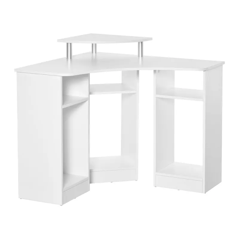 HOMCOM Birou Unghiular cu 3 Secțiuni, Spațiu de Lucru pentru Acasă sau Birou, Raft pentru Monitor, Lemn, Alb, Design Modern | Romania