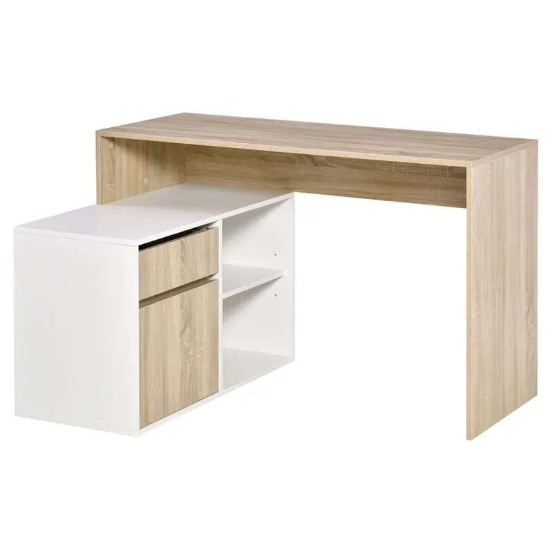 Birou unghiular din lemn cu un sertar, un dulapior si doua rafturi deschise, din PAL 120x92x75.5cm HOMCOM | Romania
