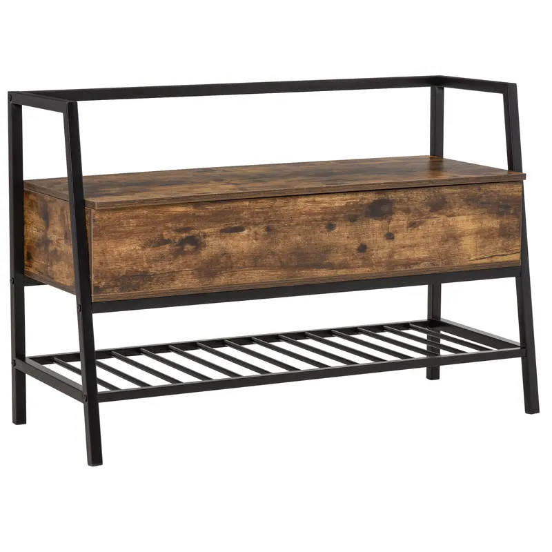 Suport de Pantofi in Stil Industrial Vintage cu Economisire de Spatiu din Lemn si Metal, Maro Rustic, 90x37x60cm HOMCOM | Romania