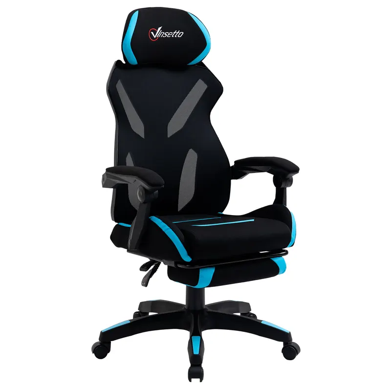 Vinsetto Scaun Gaming cu Suport Lombar, Scaun Birou Ergonomic cu Inălțime Reglabilă din Țesătură, 65x65x119-129 cm, Negru și Albastru | Romania