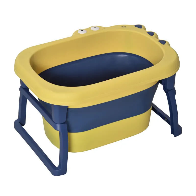HOMCOM Cădiță de Baie Pliantă pentru Copii de 0-6 Ani, din Plastic Antiderapant, 75,3x55,4x43 cm, Galben | Romania