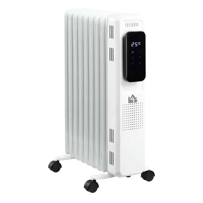 HOMCOM Radiator cu Ulei cu 9 Elementi, Temperatura Reglabila, 3 Nivele de Incalzire si Timer, 42.5x24x63cm, Alb | Romania