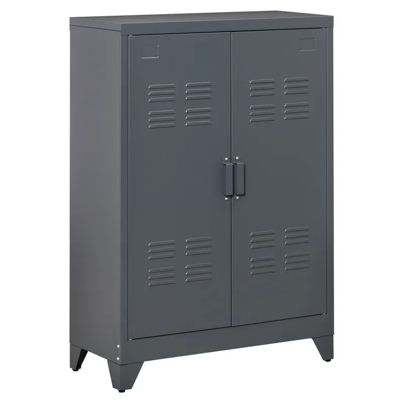 Dulapior Multifunctional cu 2 Usi Stil Industrial, Dulapior Metalic pentru Casa si Garaj - Gri, 75x33x110cm HOMCOM | RO