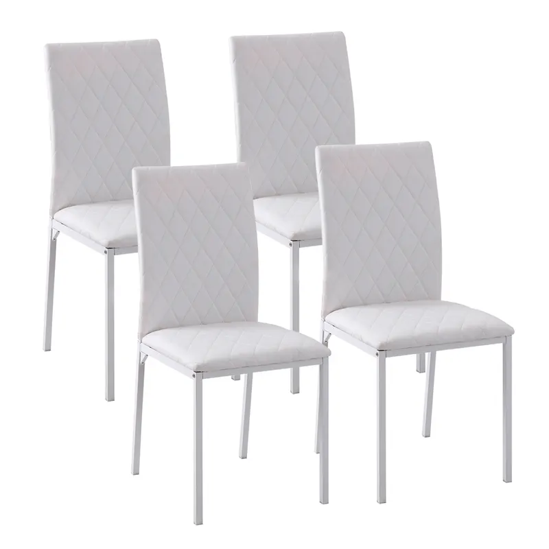 HOMCOM Scaune Sufragerie 4piese, cu Design Modern și Imitație de Piele, 41x50x92 cm, Alb | Romania