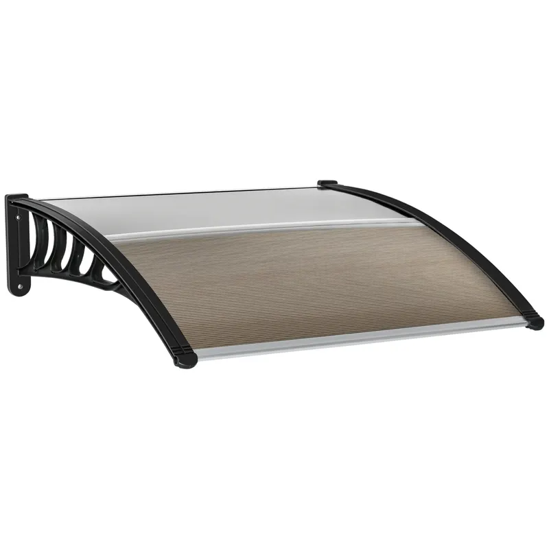 Outsunny Copertină Policarbonat Aluminiu 100x100cm pentru Uși Ferestre Exterior Montaj Ușor Maro | Romania