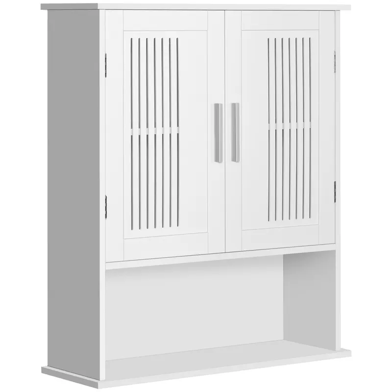 Kleankin Dulap de Baie Suspendat, Spațiu de Depozitare Eficient cu 2 Uși și Raft Inferior, Design Compact, 60x20x70 cm, Alb | Romania