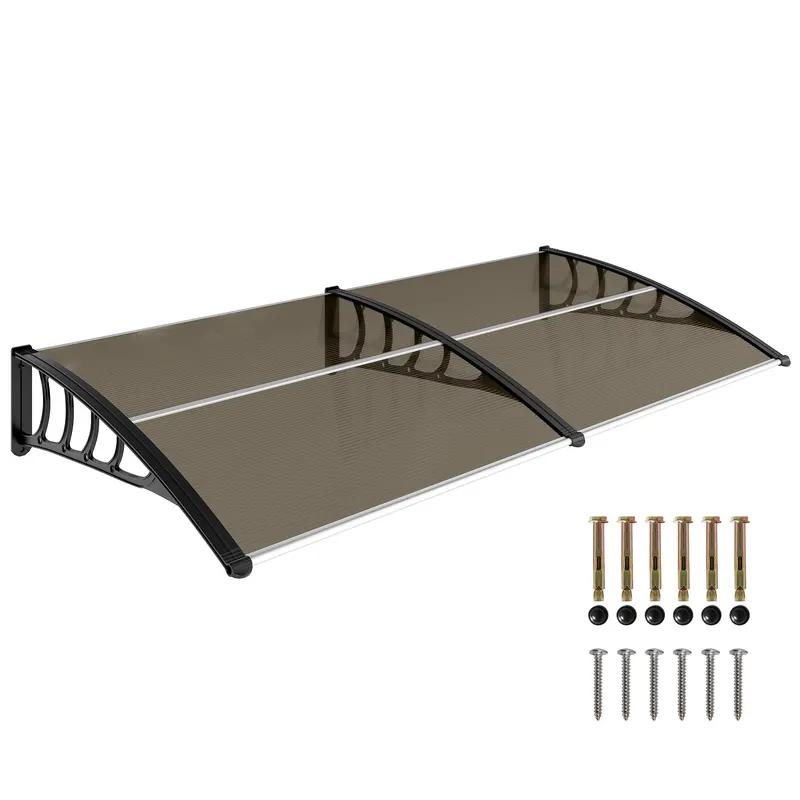 Streasina de exterior Outsunny 200x96cm din policarbonat si aluminiu, protectie pentru ferestre si usi, maro | RO