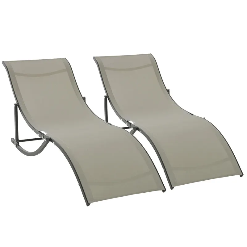 Set 2 Sezlonguri de Gradina Outsunny Pliabile, Aluminiu si Textilen, Kaki, 61x165x63cm | Romania