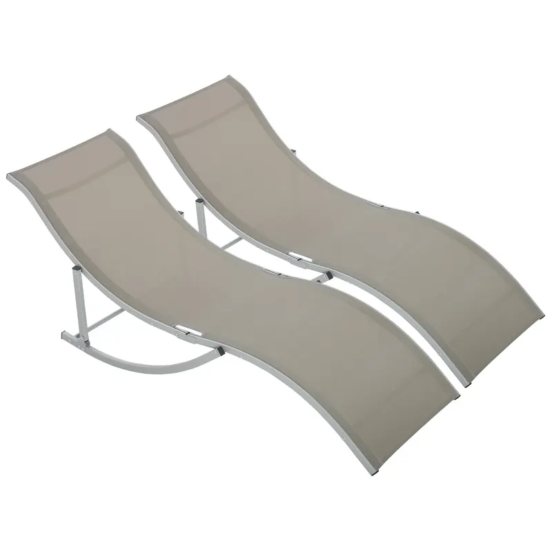 Outsunny Set 2 Șezlonguri de Grădina Pliabile, Șezlong pentru Plajă din Aluminiu și Textilen, 61x165x63 cm, Gri | Romania