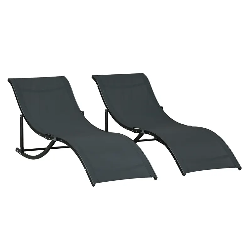 Outsunny Set 2 Sezlonguri de Gradina Pliabile, Sezlong pentru plaja din Aluminiu si Textilen, Negru, 61x165x63cm | Romania