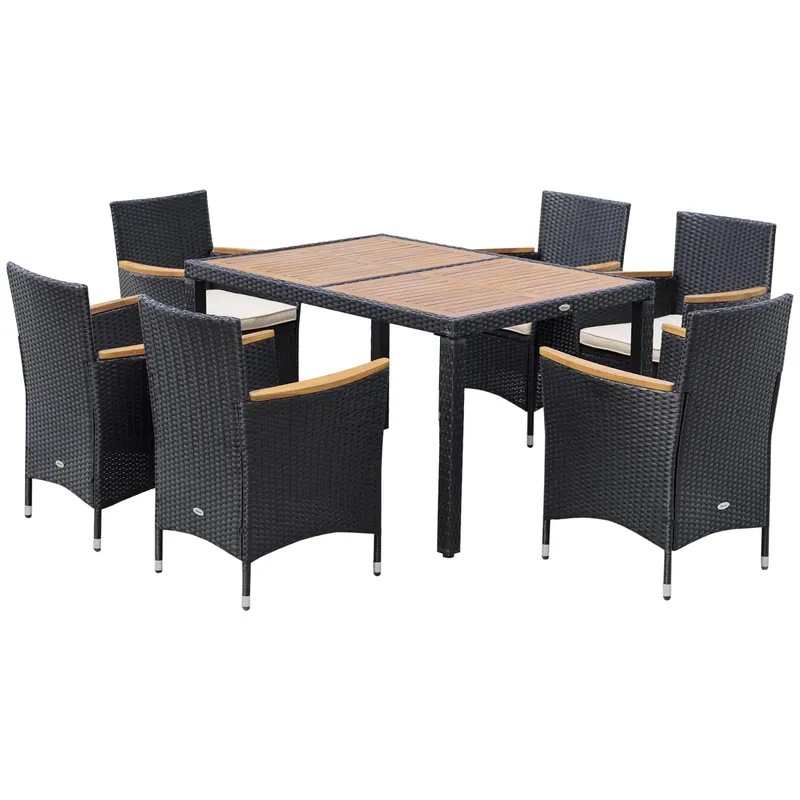 Outsunny Set Masă și Scaune de Grădină din 7 Piese, 13x90x75 cm, Negru | Romania