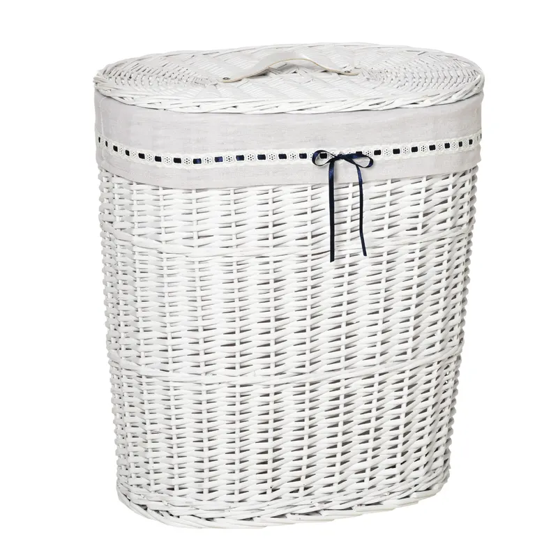 HOMCOM Coș de Rufe din Răchită cu Capac și Sac Interior Lavabil, Design Elegant, Alb | România