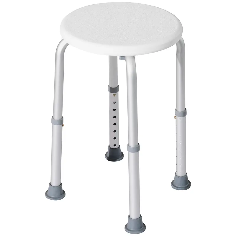 HOMCOM Scaun de Duș pentru Vârstnici cu Înălțime Reglabilă pe 8 Poziții și Picioare Antiderapante, 34.2x34.2x34.8-52.3 cm, Alb | Romania