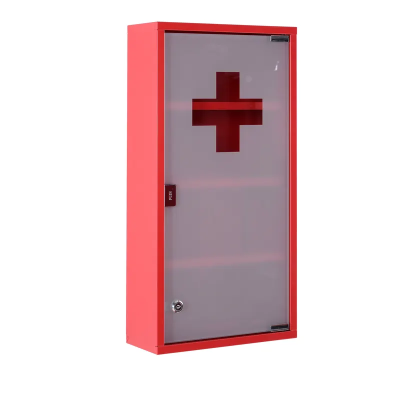 HOMCOM Dulap Prim Ajutor Montabil Perete, Cutie Medicamente, 60x30x12 cm, Roșu | Romania
