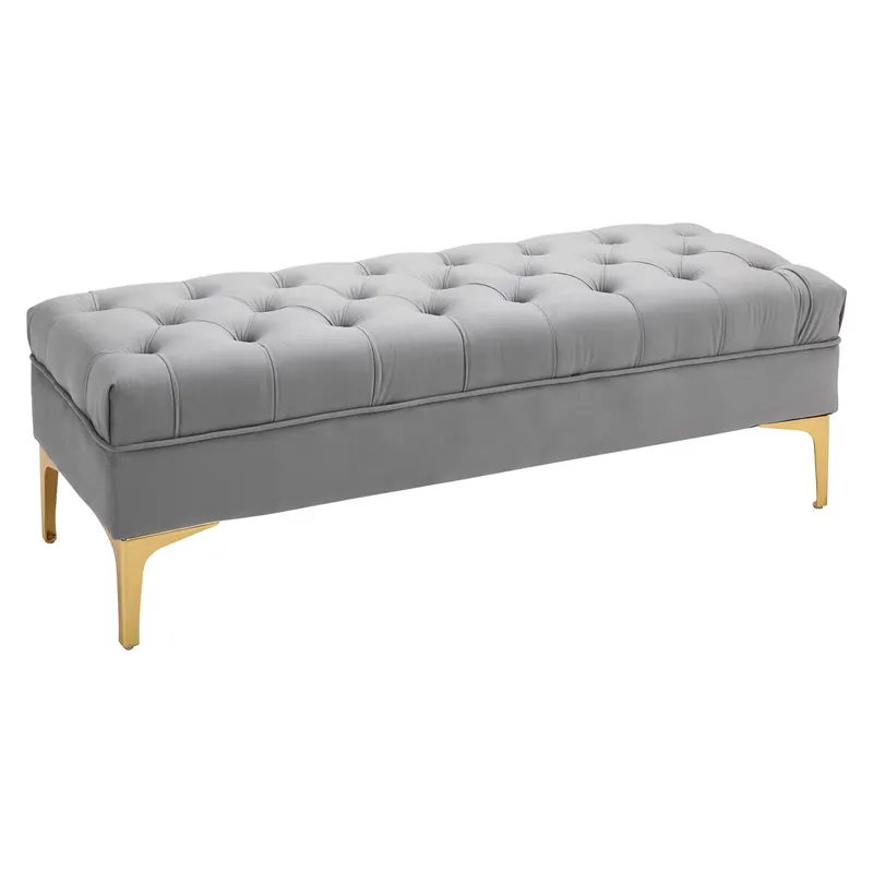 HOMCOM Banca Hol din Tesatura Catifelata, Picioruse Metalice, Banca Capitonata la capatul Patului Gri, 118x45x42cm | Romania