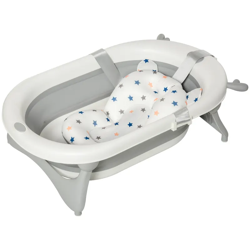 HOMCOM Cadă de Baie Pliabilă pentru Copii, 30L, cu Pernă Suport, Alba, 81.5x50.5x23.5cm, Ideală pentru Spații Mici | Romania