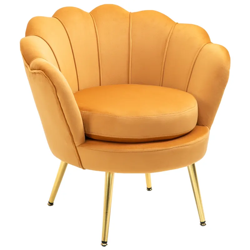 HOMCOM Fotoliu Vintage din Catifea Galbenă, Design Elegant pentru Living sau Birou, Confort Superior | Romania