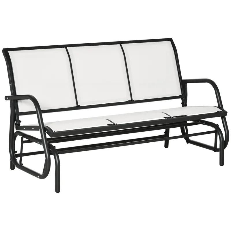 Outsunny Bancă Balansoar de Grădina cu 3 Locuri din Metal și Țesătură, 151x75x85 cm, Alb | Romania