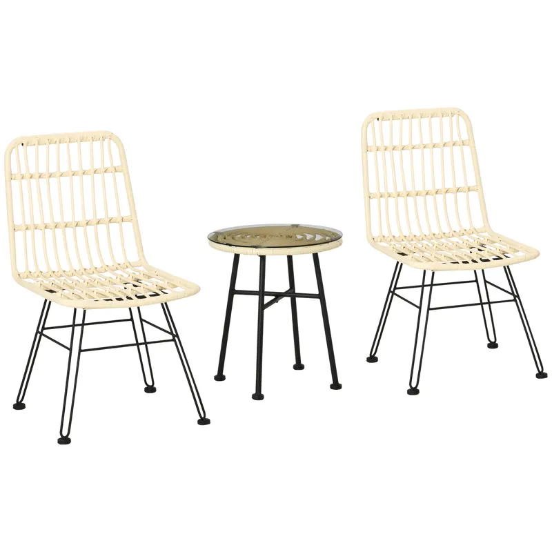 Outsunny Set Mobilier Grădină 3 Piese din Ratan, Salon Exterior cu Măsuță de Cafea și Scaune, Perfect pentru Patio, Bej | Romania