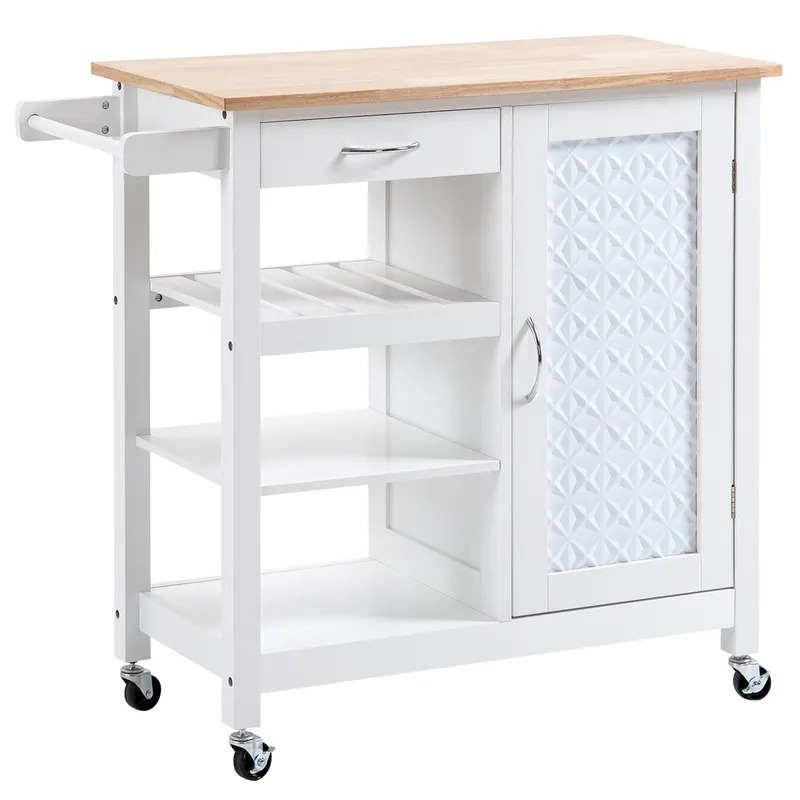 Carucior de Bucatarie HOMCOM 4 Roti, din MDF, dulap cu roti | Romania