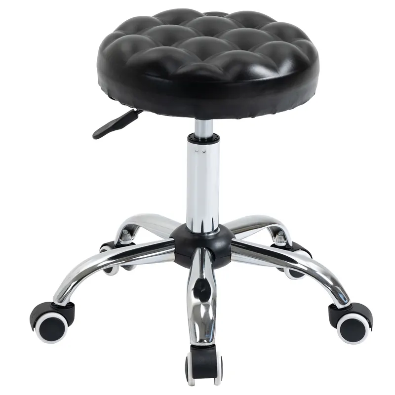 Taburet Reglabil HOMCOM cu Înălțime Ajustabilă, 5 Roti Pivotante, din Oțel și Piele Ecologică, Ф48x47-59cm, Negru | Romania