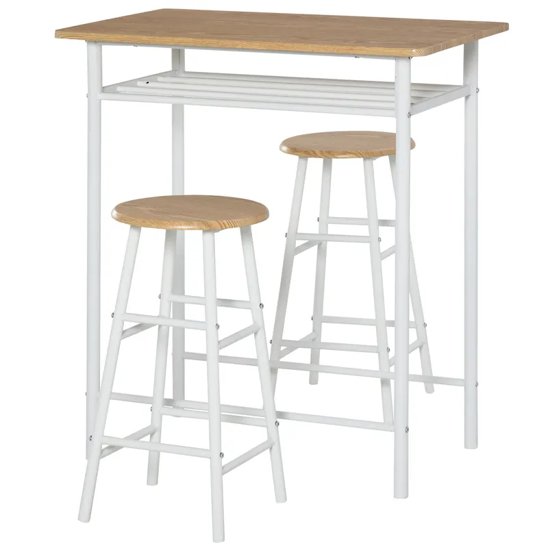 HOMCOM Set Mobilier pentru Bar, Masă și 2 Scaune Asortate, Design Modern, Alb | Romania
