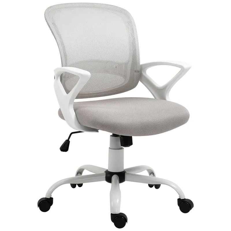 Scaun de Birou din Plasa din Material Textil Gri, Scaun pentru Masa de Lucru Ergonomic si Rotativ cu Înaltime Ajustabila Vinsetto | Romania