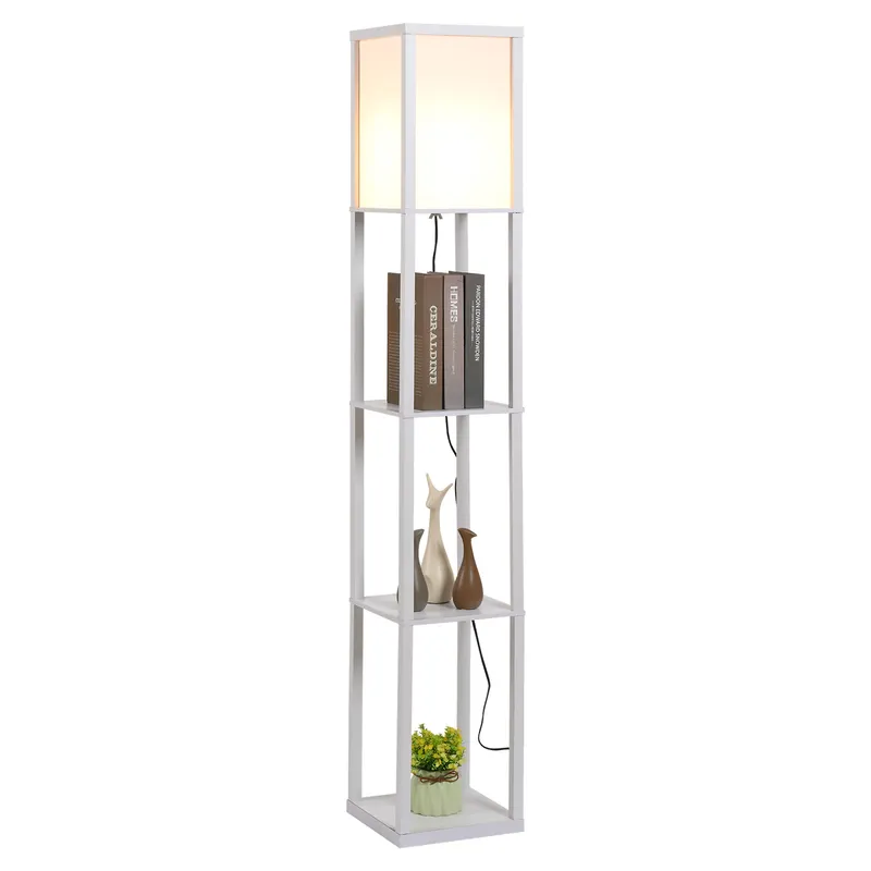 Lampa de Podea HOMCOM cu 3 Polite Integrate, Cuplare E27 Putere 40W, MDF, 26x26x160cm, Alb | Romania