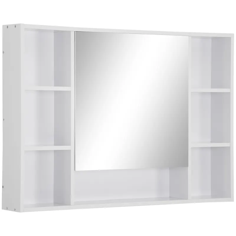 Kleankin Dulap cu Oglindă pentru Baie, Spațiu de Depozitare cu Rafturi, 100x15x70cm, Design Modern, Alb | Romania