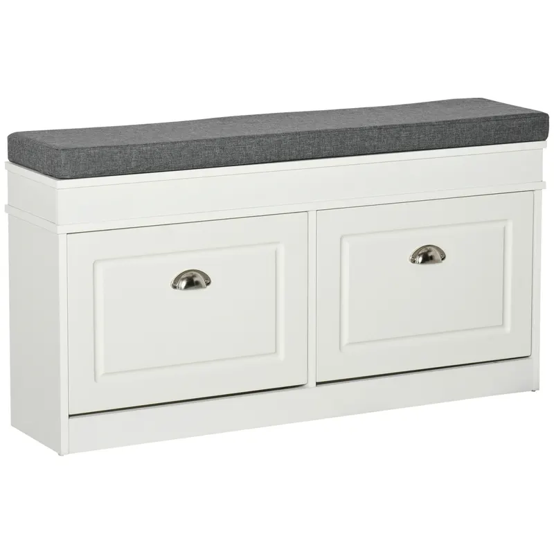 Banchetă-Pantofar HOMCOM din Lemn cu Spațiu de Depozitare, 104x24x55 cm, Design Modern, Alb | Romania