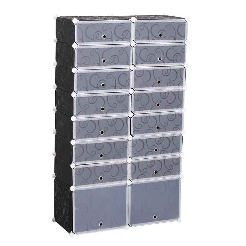 HOMCOM Organizator Pantofi Modular, 16 Cuburi, Ușor de Asamblat, Material PP, Design Modern, Alb și Negru, 95x37x160cm | Romania