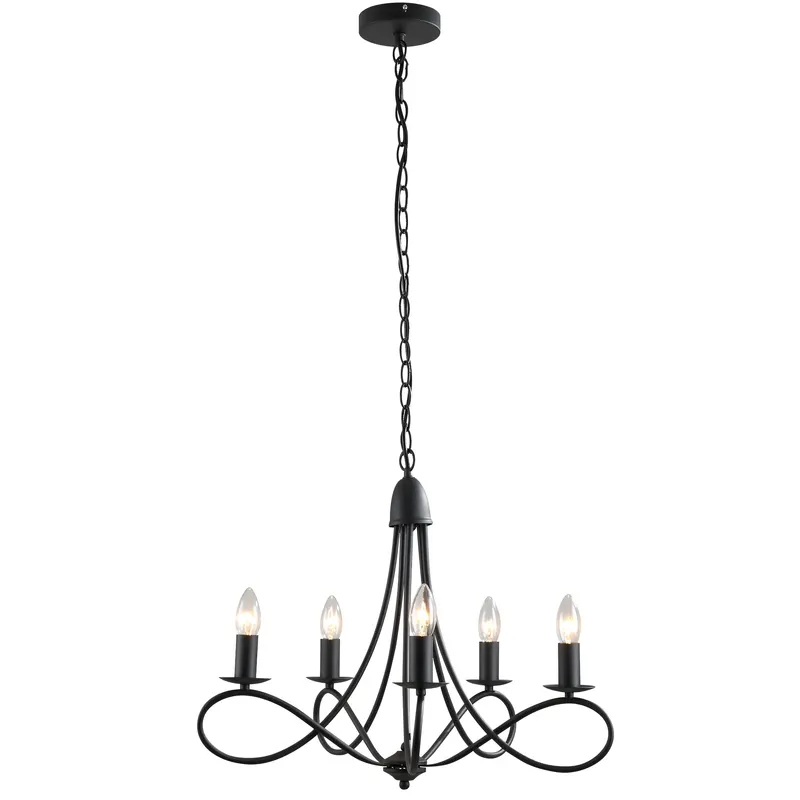 HOMCOM Lustră Suspendată Design Împletit, Candelabru Oțel cu 5 Brațe, Iluminat Elegant Sufragerie 158x45 cm, Negru | Romania