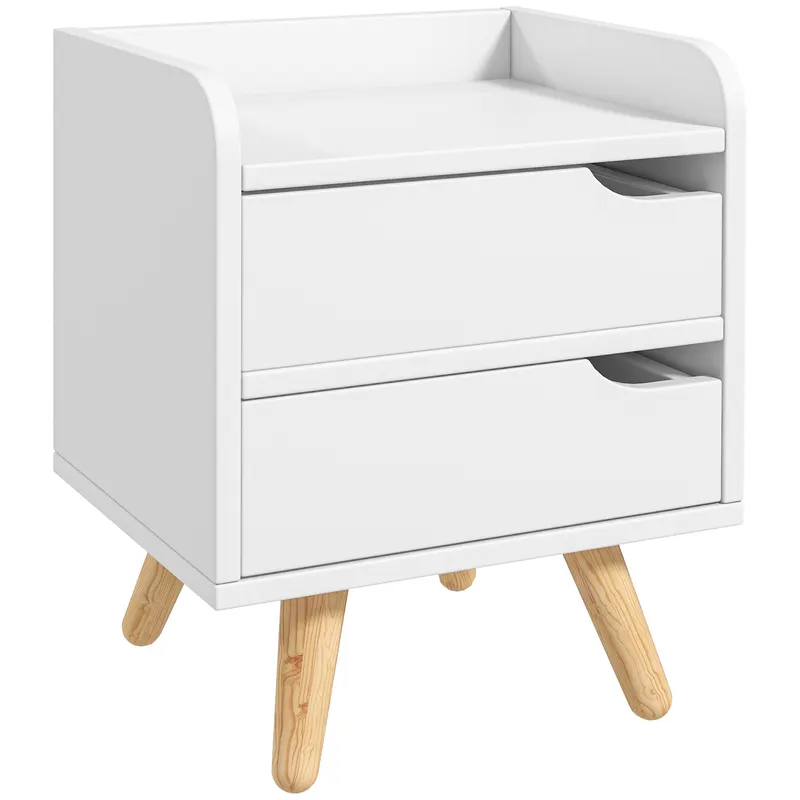 Noptiera alba cu 2 sertare extemsibilie, picioare din pin, mobila pentru casa,33x28x42cm HOMCOM | RO