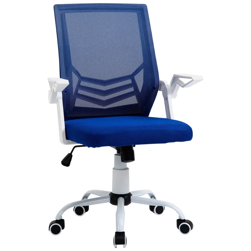 Scaun de Birou Ergonomic cu Cotiere si Suport Lombar, Fotoliu Birou Pivotant si Inaltime Reglabila din Tesatura Albastra Vinsetto | Romania
