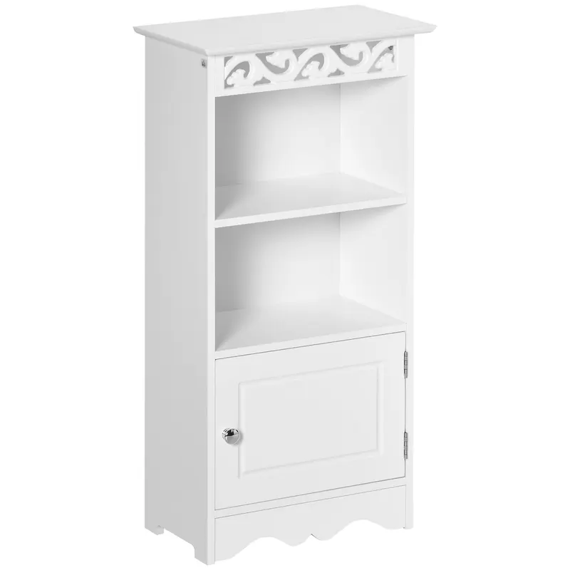 Dulapior pentru Baie din Lemn, Decor Floral Sculptat, Mobilier pentru organizare baie Alb HOMCOM | RO