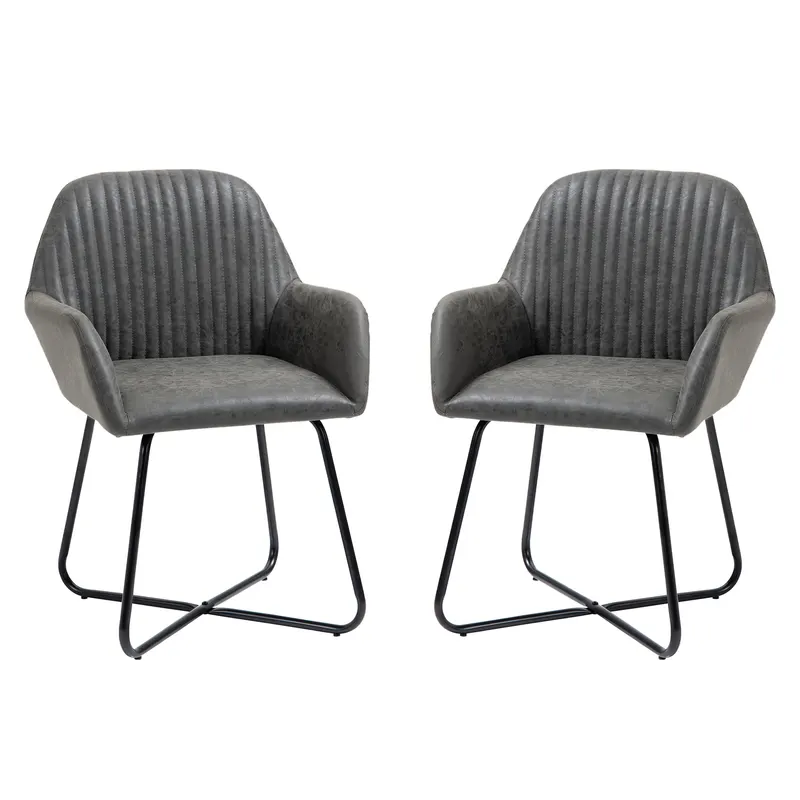 HOMCOM Set 2 Scaune Moderne Tapitate Imitație Piele Gri pentru Sufragerie Bucătărie sau Living 60x56.5x85cm | Romania